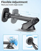Magnetic Phone Mount, Dashboard Windshield Suction Cup Car Phone Holder Phone Mount with 6 Strong Magnets, Adjustable Telescopic Arm, Compatible with iPhone/Air/Pro/Max/All Smart Phones