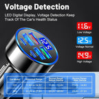 USB C Car Charger Adapter with Voltmeter Compatible with iPhone 16 15 14 13 12 11, Android, Samsung, Super+ QC3.0 6 in 1 Multi-Port Super Fast Charging Cigarette Lighter USB Charger