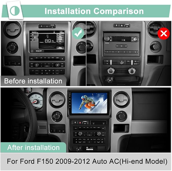 2GB+64GB Radio Upgrade for Ford F150 2009-2012 (Auto AC High end) with 9-inch HD Touch Screen,Wireless CarPlay/Android Auto WiFi, SWC, FM, AM