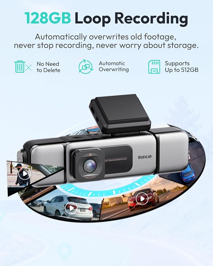3K 4 Channel Dash Cam, 360° All-Around View, Front/Rear/Inside Car Cameras with 3.18" Touch Screen, Dash Camera 24/7 Parking Mode, Built-in GPS, 5.8GHz WiFi, Voice Control, 128GB Card Included