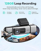 3K 4 Channel Dash Cam, 360° All-Around View, Front/Rear/Inside Car Cameras with 3.18" Touch Screen, Dash Camera 24/7 Parking Mode, Built-in GPS, 5.8GHz WiFi, Voice Control, 128GB Card Included