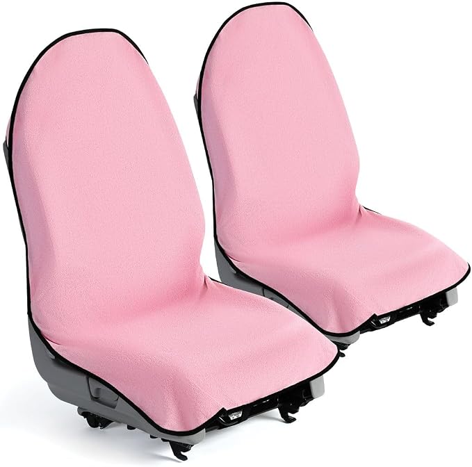 Car Seat Towel Cover for Post Gym Workout, Running, Swimming, and Hiking, 2 Pack Universal Fit Anti-Slip Waterproof Sweating Bucket Seat Protector for Cars, SUVs and Trucks, Pink
