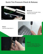 Tire Tread Depth Gauge & Pencil Tire Pressure Gauge 10-75 PSI, Calibrated to ANSI B40.1 Grade B(±2%), Color-Coded Tread Indicator, 4 Valve Caps & Storage Case, Tire Safety Kit for Cars, SUVs