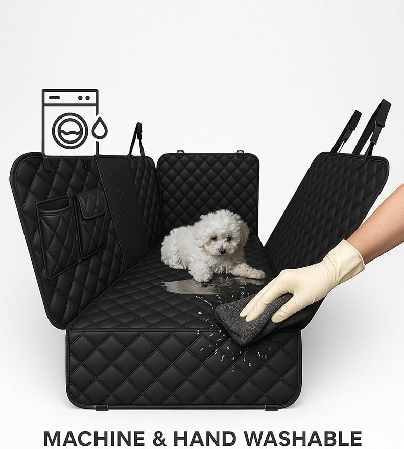 fidozen Dog Car Seat Cover, Universal Fit, Waterproof, Breathable, Machine Washable, Pet Hammock with Storage Pocket, (Black, Extra Large)