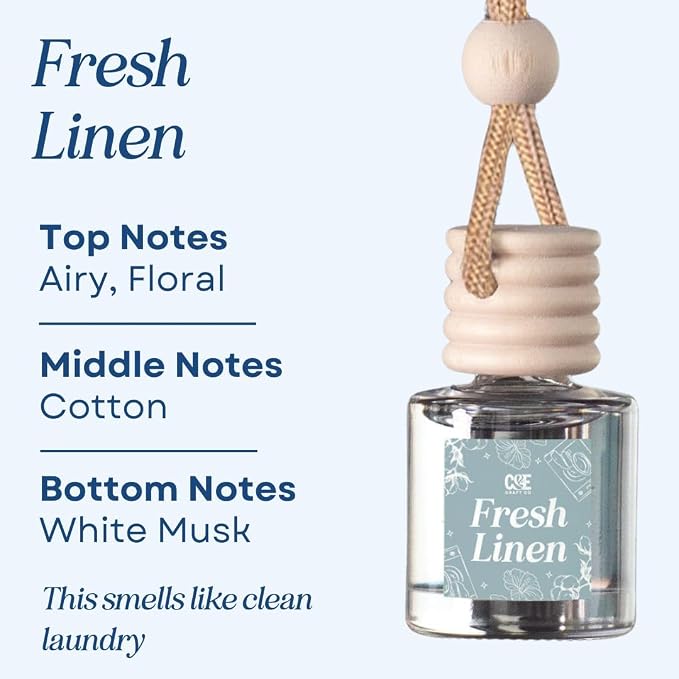 C&E Craft Co Hanging Car Air Freshener Diffuser 2 Pack, Long Lasting Fragrance Oil Car Freshener, Glass Bottle Auto Air Freshener, Made in USA (Fresh Linen)