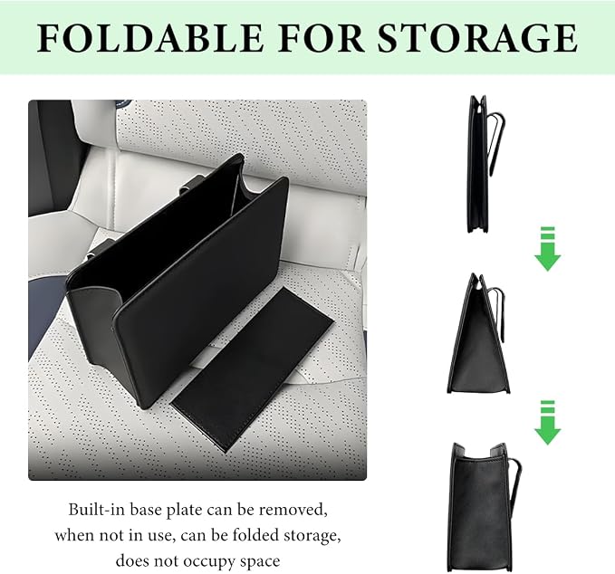 Car Trash Can, Foldable Leather Automotive Garbage Bin Organizer Holder with One Roll Trash Bag, Multi-Function Mini Hanging Dustbin Storage Bag Container for SUV Truck RV (Black)