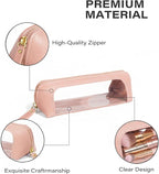 2Pack Clear Makeup Bags Set,Clear Travel Makeup Brush Holder,Portable Leather Pencil Case Holder Travel Toiletry Bag for Women (Chic Pink)