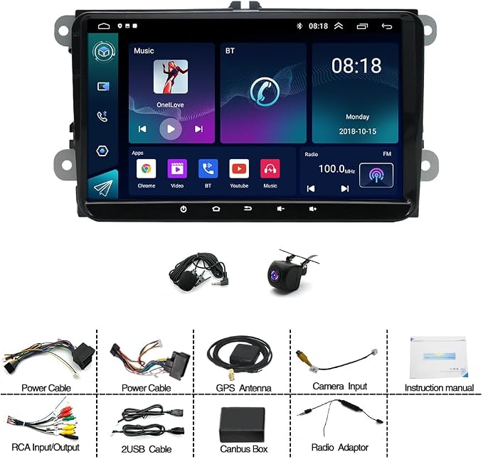 Android 14 Double Din Car Stereo Upgrade Radio for Passat Jetta Tiguan Beetle Golf MK6, 9" Touchscreen Carplay Android Auto GPS WiFi Bluetooth RDS DSP SWC Mirrorlink Mic Backup Camera