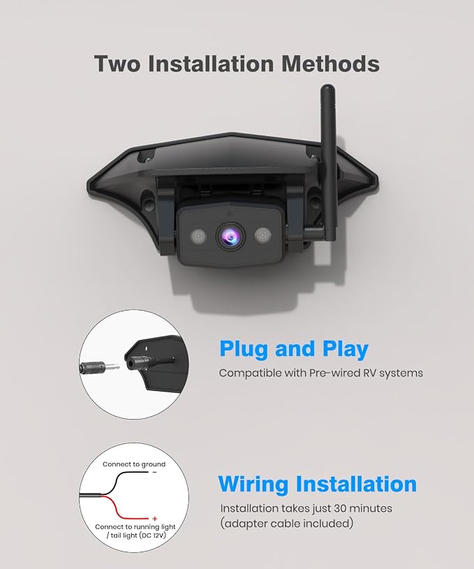 8.2'' RV Backup Camera Wireless: Compatible with Pre-Wired RV, 1080P HD Monitor with CarPlay, Voice Control, IR Night Vision, DVR Recording Back Up Camera for Camper, Trailer, Motorhome