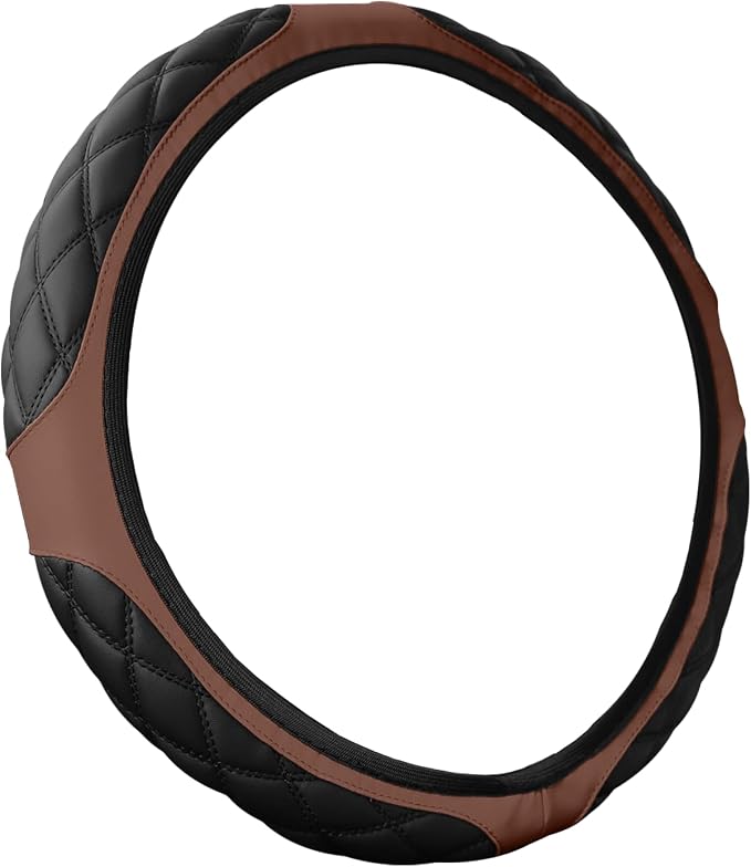 15 Inch Car Leather Steering Wheel Cover, Automotive Accessories Elastic Breathable Anti-Slip Soft Wheel Protector Fits Men and Women, Suitable for SUVs, Trucks, Vehicles and RVs (Brown)