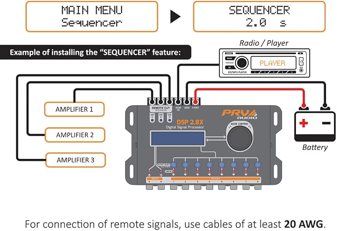 Car Audio DSP 2.8X Digital Crossover and Equalizer 8 Channel Full Digital Signal Audio Processor DSP with Sequencer Remote Relay