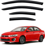 Rain Guards for 2008-2017 Mitsubishi Lancer, Out-Channel Window Visor Shields Vent Deflector Shade Wind Dark Smoke 2009 2010 2011 2012 2013 2014 2015 2016 08 09 10 11 12, Tape-On Outside-Mount, 4PCS