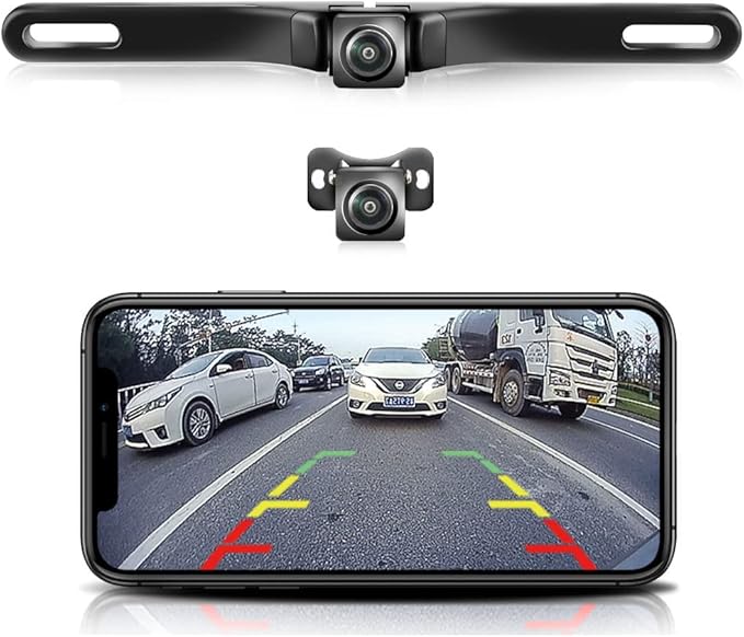 WiFi Car Backup Camera, 5G 720P HD Car License Plate Rear/Front View Reverse Camera for iPhone iPad Android Smart Phones Tablets Which Support Double Band WiFi