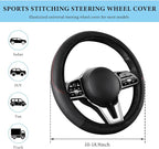 Car Steering Wheel Cover, 15 Inch Anti-Slip Stretch Leather Steering Wheel Protector, Comfortable Breathable Sporty Steering Wheel Cover for Women Men, Car Accessories (Black, AD)