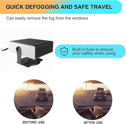 12v Car Heater, Portable Car Heater and Defroster That Plugs into Cigarette Lighter,Windshield Defogger,360°Rotary Defroster 2-in-1 Heater&Cooling Fan (Square)