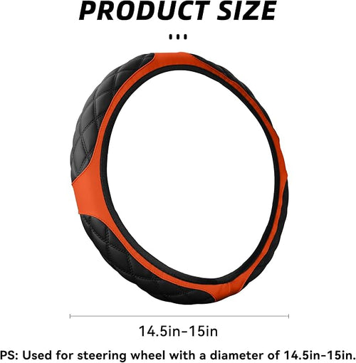 15 Inch Car Leather Steering Wheel Cover, Automotive Accessories Elastic Breathable Anti-Slip Soft Wheel Protector Fits Men and Women, Suitable for SUVs, Trucks, Vehicles and RVs (Orange)