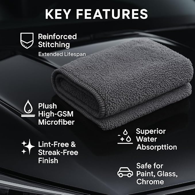 6 Pack Reusable Pak Details Micro Fiber Towels Car Detailing | 16x24 Ultra-Absorbent & Dual-Sided Car Microfiber Towel for Polishing, Wax Removal & Buffing | Lint & Streak-Free | Auto Cleaning Cloths