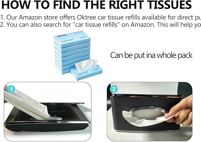 Faux Leather Car Tissue Holder for Interior, Multi-Function Tissue Box, Armrest & Back Seat Tissue Organizer, Sleek Kleenex Holder (Black Flat)