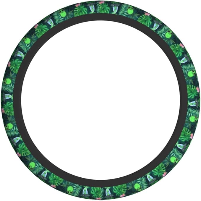Alien Palm Leaf Flower Spaceship Steering Wheel Cover Car Accessories Cute for Women Girls Girly Universal 15 Inch Neoprene Auto Interior Decor Anti Slip Car Truck Protector