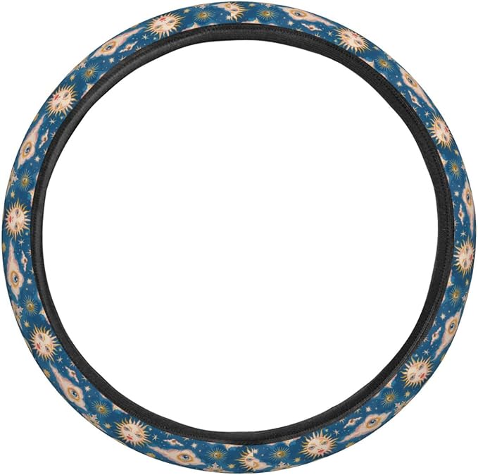 Women Sun Girls Moon Steering Wheel Covers Anti-Slip Elasticity Car Accessories Steering Wheel Protector Universal 15 Inch for Cars SUV Vehicle Truck