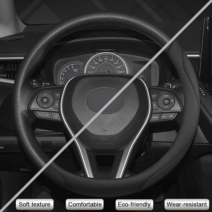 Customized Auto Car Steering Wheel Cover for Toyota Tundra Tacoma 4runner 15-15.5inches (Black-Large Size)