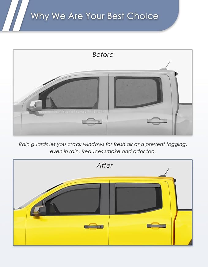 in-Channel Window Rain Guard for Chevy Colorado/GMC Canyon 2023 2024 2025 2026 Crew Cab Rain Guards Side truck Window Visors low profile Vent Visor Window Deflectors Vent Shades Car Accessories