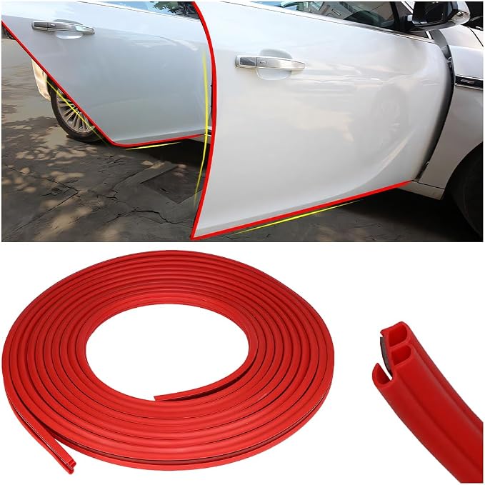 Car Door Rubber Seal Strip, 32.8Ft Self Adhesive Weather Stripping Automotive Edge Trim, Weatherstrip Soundproof Vehicle Tailgate Window Sealing Cover, Universal for SUV RV Truck (Red)