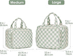 Travel Toiletry Bag for Women Large Capacity, Hanging Makeup Bag Organizer Toiletries Bag for Full Size Essentials, Accessories, Brushes, Cosmetics (Mint Green Checkerboard (Large))