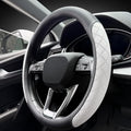 Nappa Leather Steering Wheel Cover, Elegant Diamond Checkered Design, Non-Slip wear-Resistant, Enhance Driving Comfort, Suitable for Steering Wheel Diameter 14 1/2‘-15’ Models.Black White