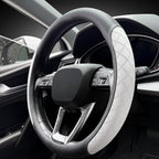 Nappa Leather Steering Wheel Cover, Elegant Diamond Checkered Design, Non-Slip wear-Resistant, Enhance Driving Comfort, Suitable for Steering Wheel Diameter 14 1/2‘-15’ Models.Black White