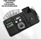 Car Sun Visor Organizer, Truck Visor Organizer, Leather Multi-Pocket Auto Visor Storage Pocket Pouch Holder with Zipper, Auto Accessories Storage Bag for Driving License Card Pen (Black)
