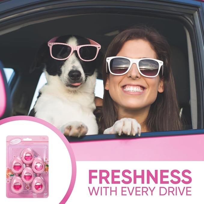 Car Air Freshener Vent Clip 6 Ct, Honey Peach Scent | Pink Edition, Long-Lasting Sweet Fruit Fragrance & Odor Eliminator for Car Interiors, 4 mL Each, Lasts Up to 180 Days