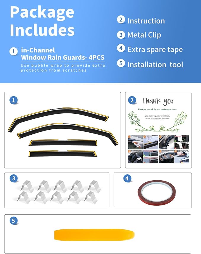 in-Channel Window Rain Guards Fit for Hyundai Palisade 2020-2025 Rain Guard Extra Durable Side Window Deflectors Visor Window Vent Visors Vent Shades Exterior Car Accessories