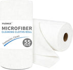55 Pack Microfiber Cleaning Cloth Roll, Tear Away Reusable Towels, 11" X 9", Ultra Absorbent & Lint Free Microfiber Cloth for Cleaning Cars, Kitchen, Window, and Shop (White, 9”X11”-55PK)