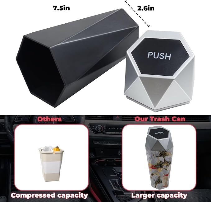 Car Trash Can with Lid, Garbage Bin for Women, Cute Interior Accessories for Seat Cup Holder, Organization Car Must Haves Essentials Mini Trash Can with Garbage Bag