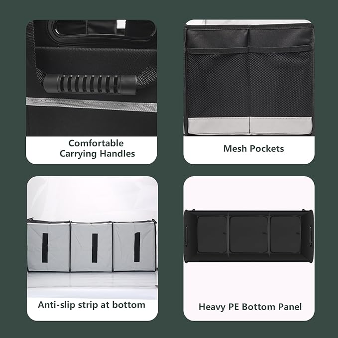 Trunk Organizer - 95L Extra Large Capacity SUV Cargo Storage, Collapsible Waterproof Design with Non-Slip Bottom & Retractable Straps, Car Organizers for SUV, Truck, Sedan