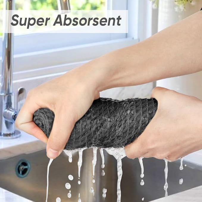 Waffle Weave Microfiber Towel, 10 Pack Lint Free Cleaning Rags, 12 x 12 Inches Barista Towels, Reusable Microfiber Cleaning Cloth for Household, Kitchen, Glass and Window, Grey