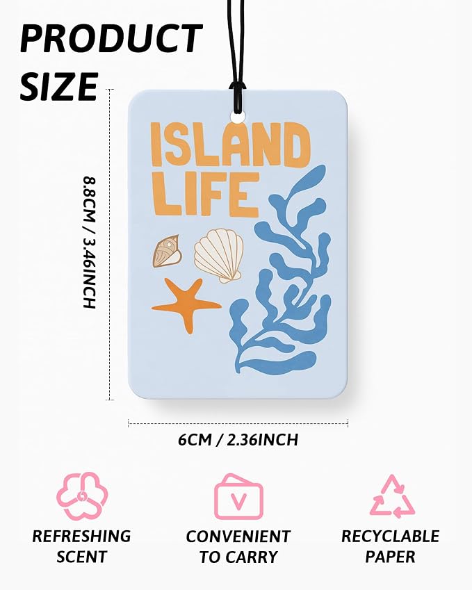 Coastal Beach Car Air Freshener 4 Pcs Coconut Scented, Nautical Seagrass Starfish Ocean Car Accessories Mirror Decor for Women, Blue Beachy Hanging Air Freshener for Cars Closet Drawer Books