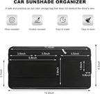 Sun Walker Car Sun Visor Organizer, Suede Leather Visor Storage Pouch Holder with Net Zipper, Multi-Pocket Vehicle Sunshade Organizer for Eyeglasses Card License Registration (Black)