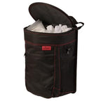 Spill-Proof Car Trash Can - Leak-Proof Lid & Removable Liner for Car Bin - Travel Organizer with Mesh Pockets - 2.5 Gal, Black w Red Stitching