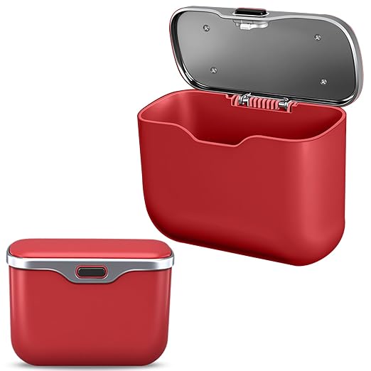 Car Trash Can with Lid - 2-in-1 Leather Top Car Garbage Can & Storage Box | Leakproof, Waterproof Hanging Auto Trash Bin for Back of Seat, Door, SUVs, Trucks, Sedans Red