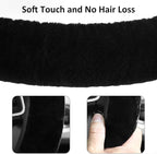 Fluffy Steering Wheel Cover for Women Girls, Universal Fit 15 inch Fur Car Wheel Cover & Handbrake Cover & Gear Shift Cover Set, Fashion Winter Warm Fuzzy Vehicle Wheel Protector (Black)