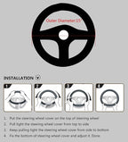 Steering Wheel Covers Universal 15 inch - Genuine Leather, Breathable, Anti Slip & Odor Free (Black with Red Lines, M(14" 1/2-15" 1/4))