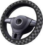 Dark Gray Checkered Steering Wheel Cover for Women, Universal Auto Steering Wheel 14-15 Inch Car Interior Accessories with 2PCS Car Coasters, Suitable for Men and Women