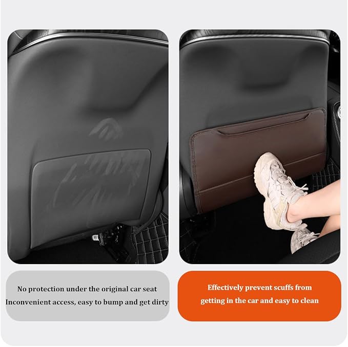 2PCS Car Kick Mat, Anti-Scratch Waterproof Anti-Slip Vehicle Back Seat Protector with Storage Pockets, Automotive Interior Seat Back Covers, Universal for SUV RV Truck (Brown)