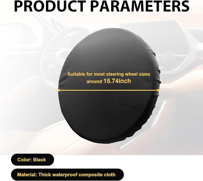Car Steering Wheel Cover Sun Shade, 15.7" All-round Sun-proof and Anti-aging Protector for All Seasons, Thickened Waterproof Sunshade Cover, Universal for Most Car Truck SUV (Black)