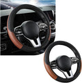 Car Steering Wheel Cover, 15 Inch Leather Breathable Auto Steering Wheel Protector, Comfortable Non-Slip Vehicle Steering Wheel Covers, Universal Interior Car Accessories (Black+Coffee, AD)