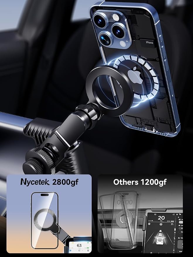 Car Phone Mount for Tesla, Strongest Magnetic [No Glue Required], 2025 Upgrade Phone Holder for Tesla Model 3/ Y/Cybertruck Accessories, Fits for All iPhone & Android Phones