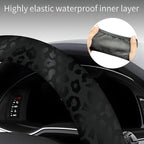 Steering Wheel Covers for Car, Truck, and SUV, Cute Non-Slip Breathable Elastic Steering Wheel, Car Accessories, Universal 15 Inch Leather Cover for Men Women Black Leopard Print