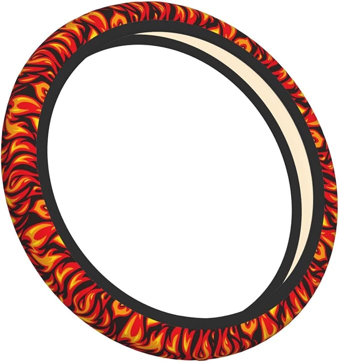 Cool Fire Pattern Steering Wheel Cover for Women Men Girls Car Accessories Decor Anti-Slip Neoprene Auto Steering Wheel Covers Protector Universal 15 Inch
